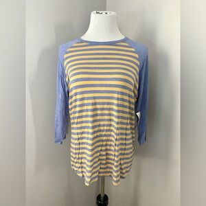 LuLaRoe Randy Tee Shirt NWT 3/4 Raglan Knit Sleeve Yellow Blue Stripe